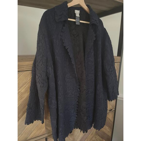 Chico’s Travelers Open Cardigan Jacket 3 Navy Blue Textured Floral Print - Picture 5 of 8